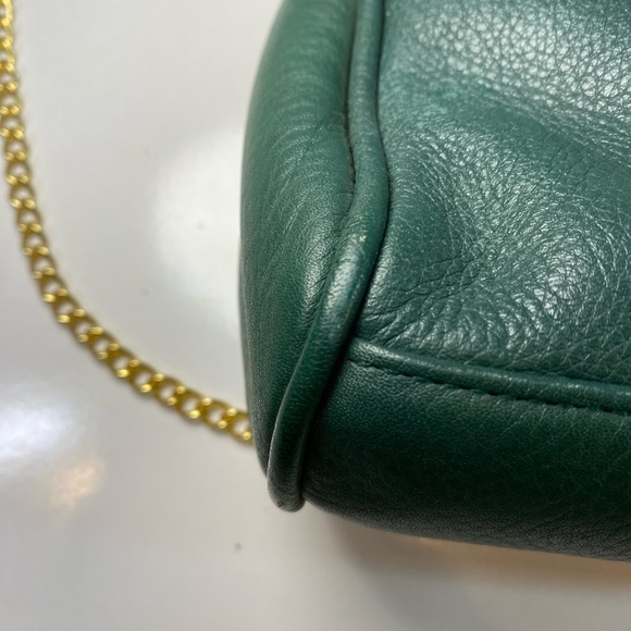 Vintage Sadie Rivers Gold Tone Chain Green Leather Clutch Purse Crossbody 10x6” - Picture 9 of 16